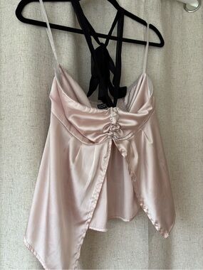 Ecote Pink Satin Camisole with Black Halter Top Strap